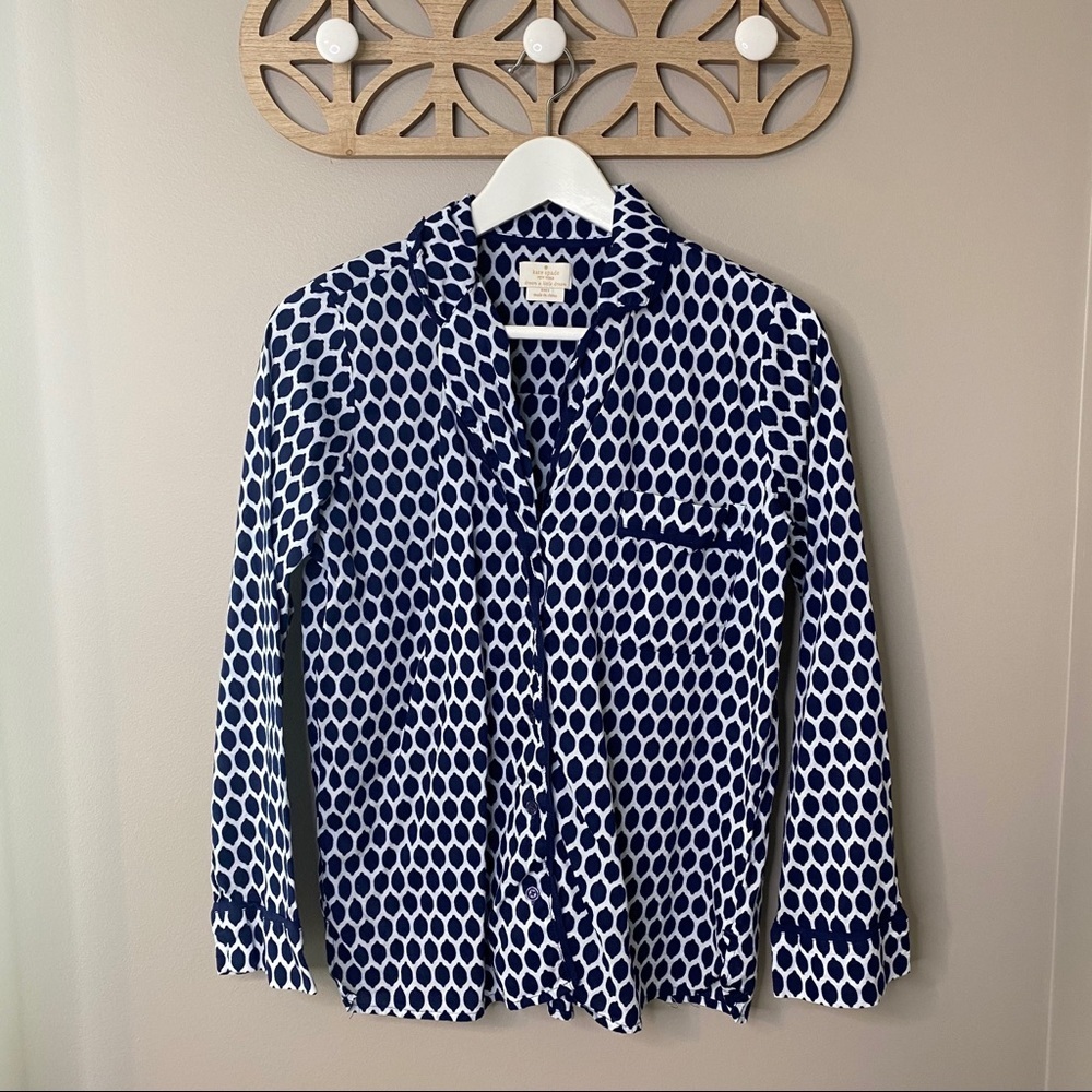 Kate Spade Pajama Button Down Top Blue Sz Small